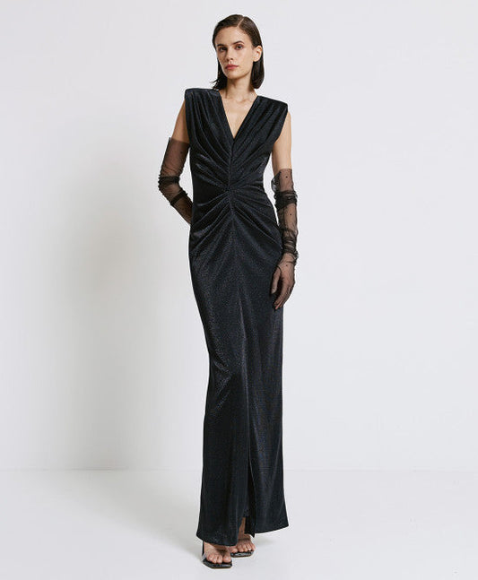 Access Black Maxi Dress With V Neck